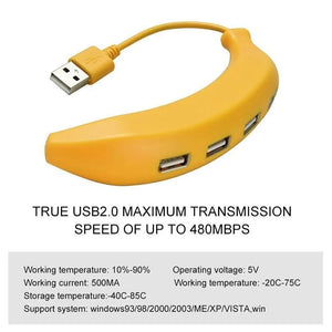 Divertido hub 2.0 4 Portas em forma de banana, Extensor USB Portátil, Compatível com notebook PC e MAC